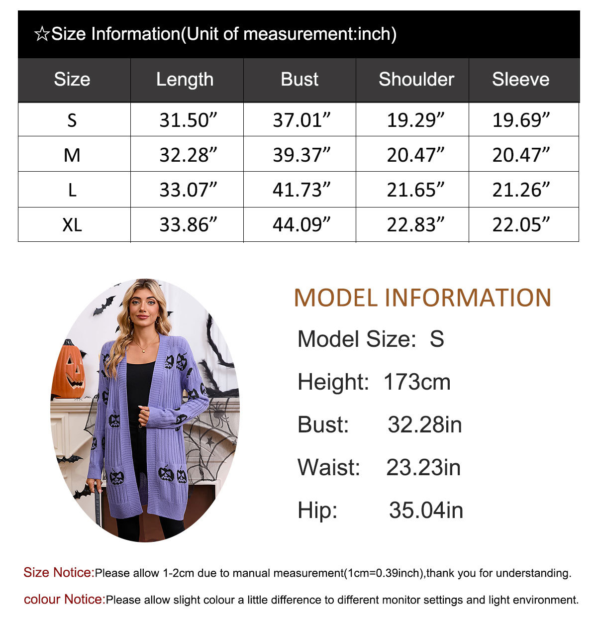 Halloween Knit Cardigan Womens Long Open Front Sweater Holiday Outerwear Coat